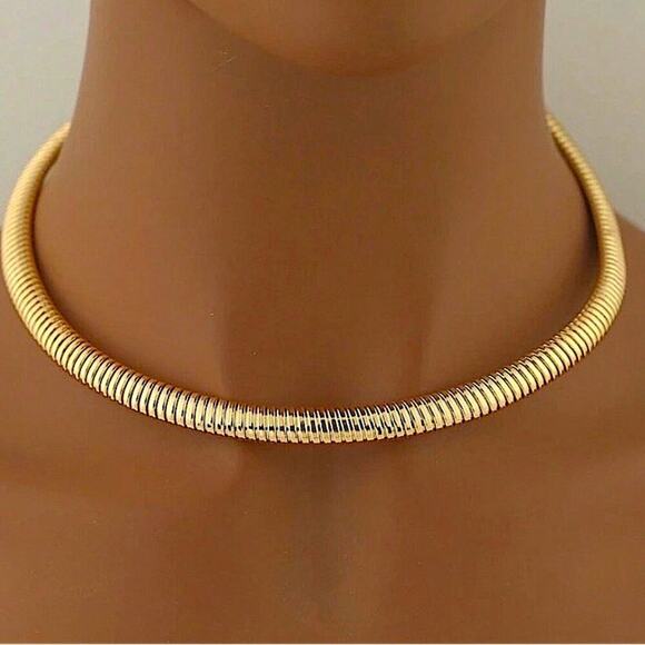 Gold Collar Statement Choker Grunge Punk Spiral Necklace - Picture 3 of 6